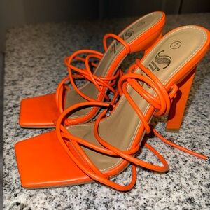 SHEIN Lace up heeled orange sandals. Size 7. Worn once.